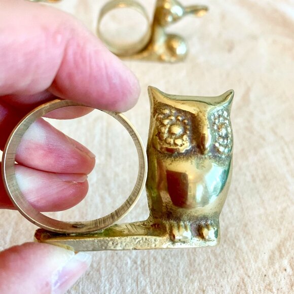 Set of 5 Vintage Unique Animal Variety of Brass Napkin Rings - Picture 5 of 5